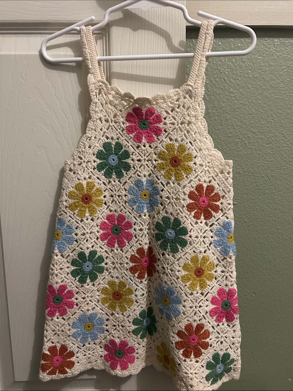 Zara Cream Crocheted Dress with Multicolor Floral Motifs